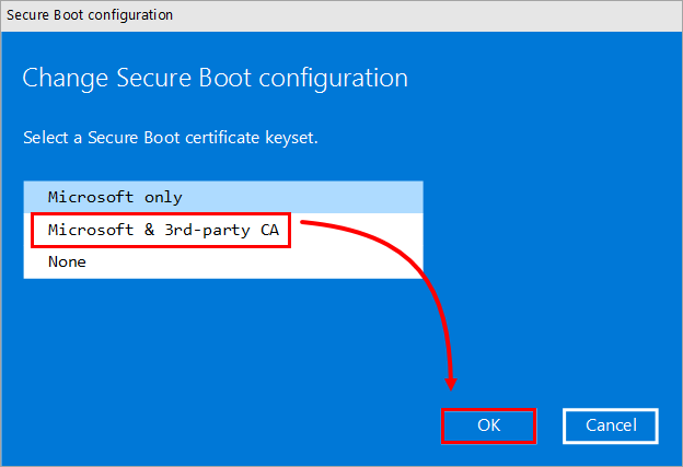 Adjust secure boot settings